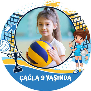 Voleybol Temalı Resimli Akrilik Daire Magnet