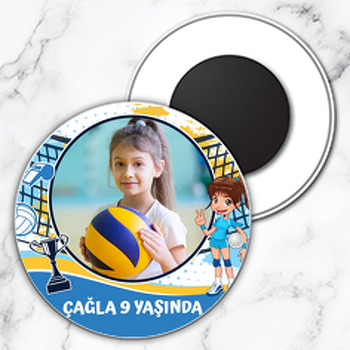 Voleybol Temalı Resimli Daire Plastik Magnet