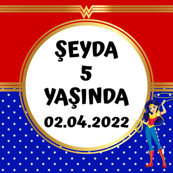 Wonder Woman Temalı Kare Doğum Günü Parti Afiş