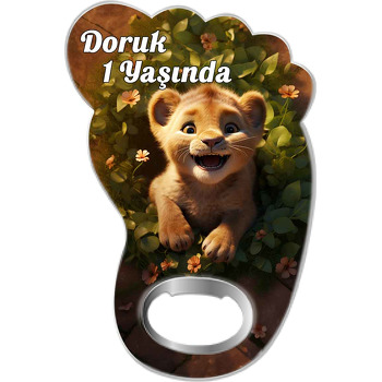 Yapraklar İçinde Aslan Temalı Ayak İzi Magnet Açacak