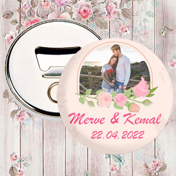 Yarım Daire Çerçeve ile Pembe Gül Temalı Magnet Açacak