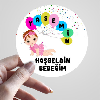 Yedi Harfli Balonlu Kız Bebek Temalı Sticker