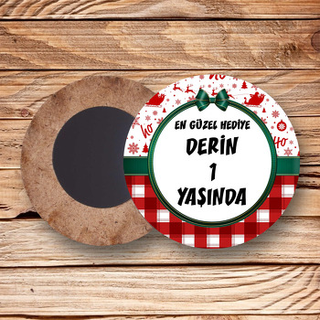 Yeni Yıl Temalı Daire Ahşap Magnet