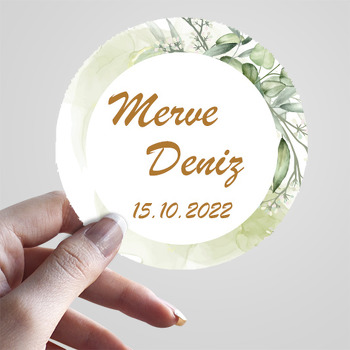 Yeşil Dallar ile Beyaz Daire Çerçeve Temalı Sticker