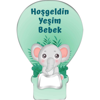 Yeşil Fonda Bebek Fil Temalı Balon Magnet Açacak