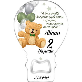 Yeşil ile Silver Balonlu Ayıcık Temalı Balon Magnet Açacak