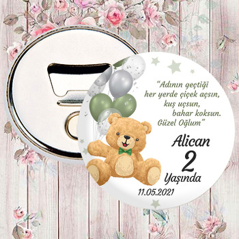 Yeşil ile Silver Balonlu Ayıcık Temalı Magnet Açacak