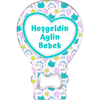 Yeşil Kedi Desen ile Lila Fon Temalı Balon Magnet Açacak