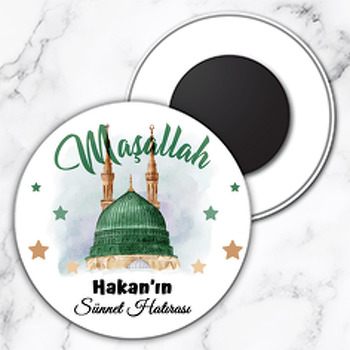 Yeşil Kubbeli Camii ile Sünnet Temalı Daire Plastik Magnet