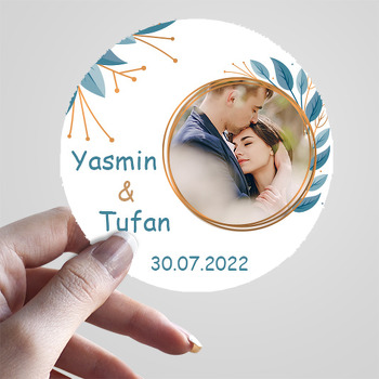 Yeşil Yaprak ve Dallar ile Gold Daire Çerçeve Temalı Sticker