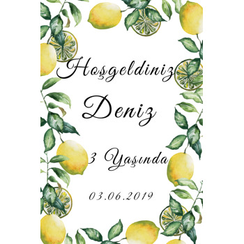 Yeşil Yapraklı Limon Temalı Doğum Günü Afiş