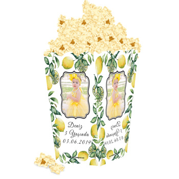 Yeşil Yapraklı Limon Temalı Popcorn Kutusu