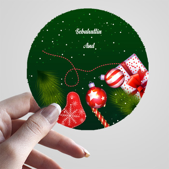 Yeşil Zeminli Noel Çoraplı Yeni Yıl Temalı sticker