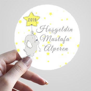 Yıldız Balon ve Uçan Fil Temalı Doğum Günü Sticker