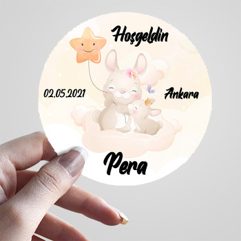 Yıldız Balonla Anne Çocuk Tavşan Temalı Sticker