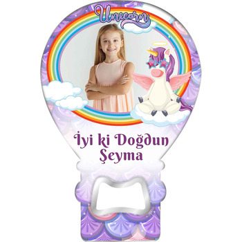 Yıldız Gözlüklü Unicorn ile Gökkuşağı Çerçeve Temalı Balon Magnet Açacak