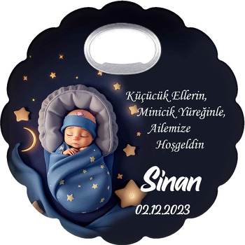 Yıldızlı Battaniyeli Bebek Beşiği Temalı Çiçek Şekilli Magnet Açacak