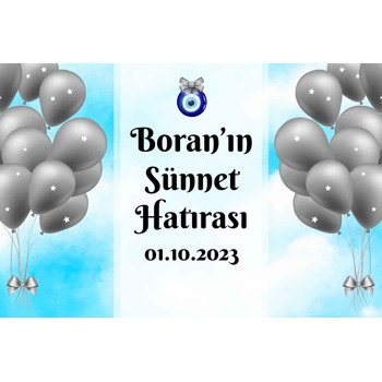 Yıldızlı Silver Balonlar ile Gökyüzü Fonda Sünnet Temalı Magnet