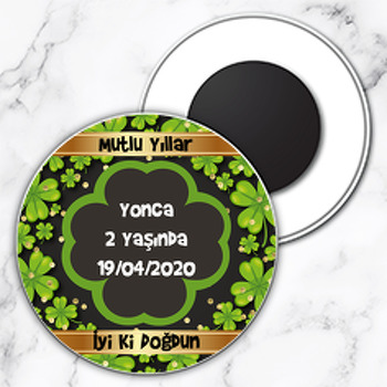 Yonca Temalı Daire Plastik Hediyelik Magnet