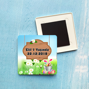 Yumurtalı Tavşan Temalı Kare Plastik Kare Magnet