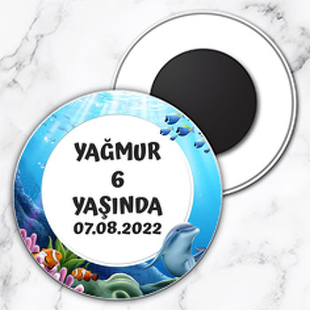 Yunus ile Okyanus Temalı Daire Plastik Magnet 