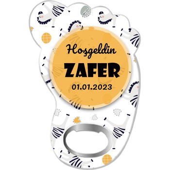 Zebra Desen ile Sarı Çerçeve Temalı Ayak İzi Magnet Açacak