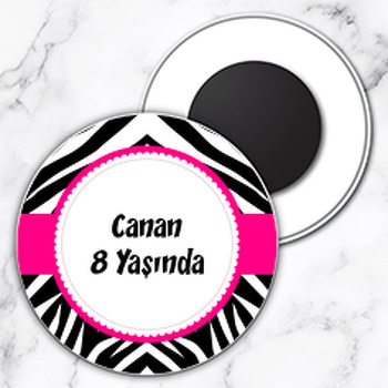 Zebra Desen Temalı Daire Plastik Magnet