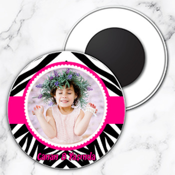 Zebra Desen Temalı Resimli Daire Plastik Magnet