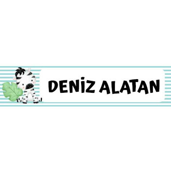 Zebra ile Mavi Çizgili Fon Temalı Kalem Etiketi