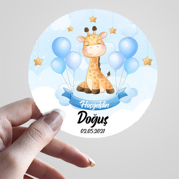 Zürafa ile Mavi Fon Temalı Sticker